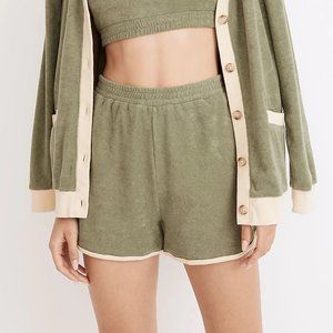 Madewell Towel Terry Curved-Hem Shorts Colorblock  - Size M - Faded Palm Green